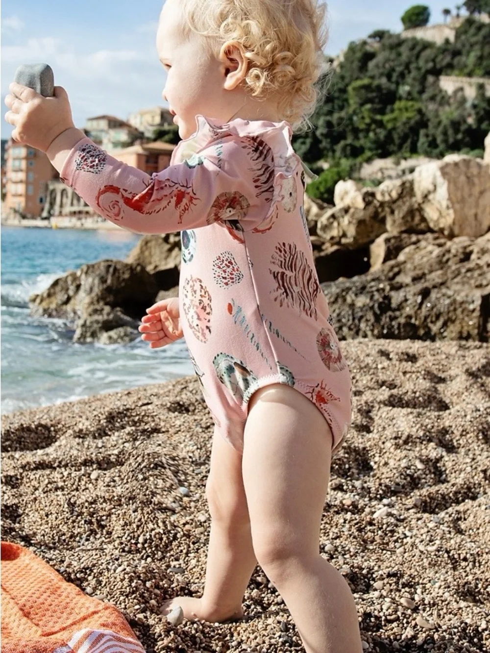 Pink Chicken Pink Long-Sleeve Turtle Print One-Piece